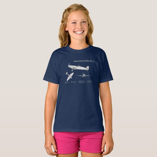 T-shirt Supermarine Spitfire - Plan d'avion ABD (Devant entier)