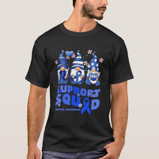 T-shirt Support Squad Diabetes Awareness Gnome Blue Ribbon (Devant)