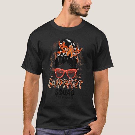 T-shirt Support Squad Messy Bun Butterfly Orange Ribbon CO (Devant)