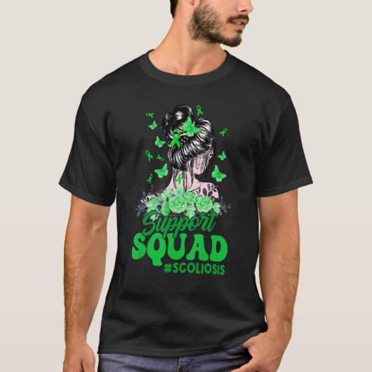 T-shirt Support Squad Messy Bun Papillon Ruban Vert Scolio (Devant)