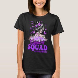 T-shirt Support Squad Messy Bun Purple Ribbon Cystic Fibro