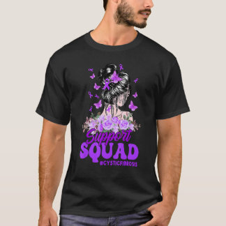 T-shirt Support Squad Messy Bun Purple Ribbon Cystic Fibro