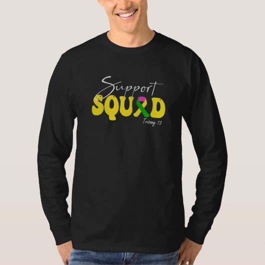 T-shirt Support Squad Trisomy 13 Awareness Yellow & Green  (Devant)