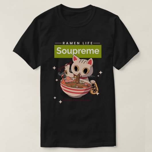 T-shirt Suprême - Bonne Soupe - Chat manger des nouilles R (Design devant)