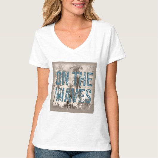 T-shirt Sur les vagues - Grunge Beach Typographie Surf Des (Devant)