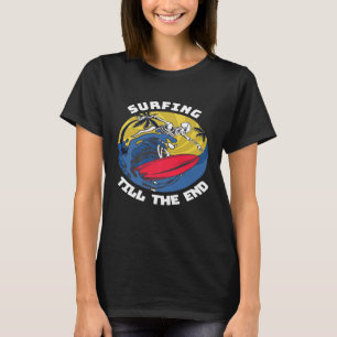 T-shirt Surf Big Wave Skeleton Sur Surfboard Retro Sunse