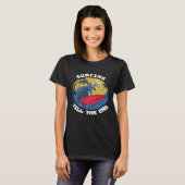 T-shirt Surf Big Wave Skeleton Sur Surfboard Retro Sunse (Devant entier)