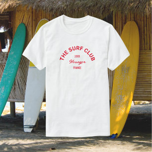 T-shirt Surf Club Custom Red Crest Surfers Blanc