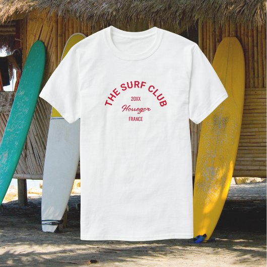 T-shirt Surf Club Custom Red Crest Surfers Blanc