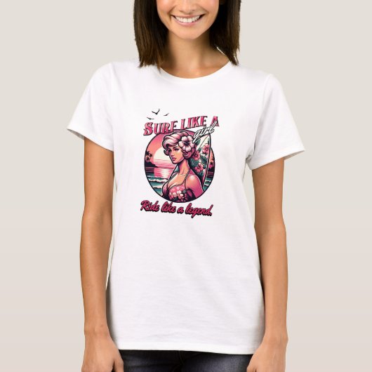 T-shirt Surf comme une fille de surf avec une planche rose (Devant)