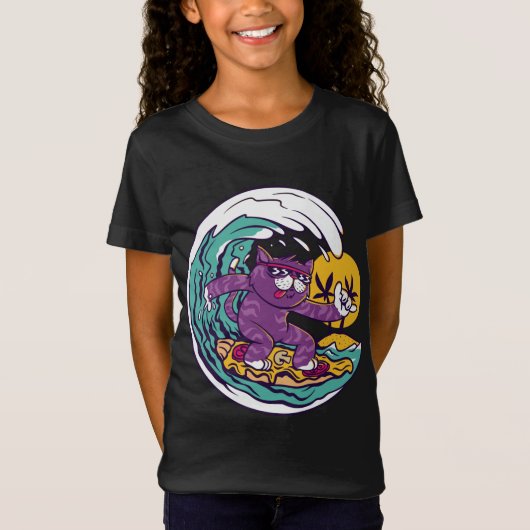 T-Shirt Surf de chats à pizza de surf (Devant)