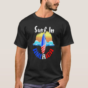 T-shirt Surf En Amérique Surfboard États Drapeau Surfing