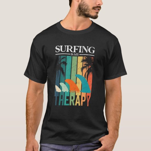 T-shirt Surf Est Mon Thérapie Retro Fins Surfboard (Devant)