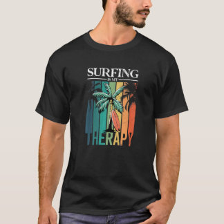 T-shirt Surf Est Mon Thérapie Rétro Palm Tree Surfboard