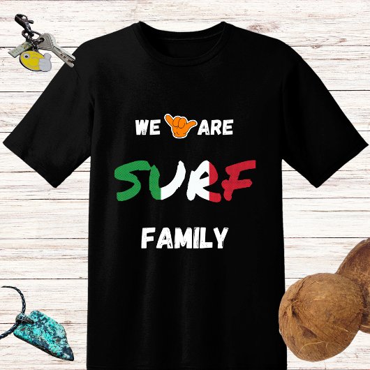 T-shirt Surf famille design avec main shaka et drapeau d'I