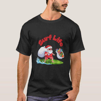 T-shirt Surf Life Santa Surfing Christmas Art