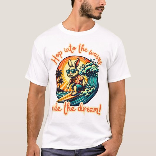 T-shirt Surf Rabbit Riding Ocean Waves (Devant)