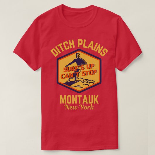 T-shirt Surf rétro Ditch Plains Montauk New York Gold Text (Design devant)
