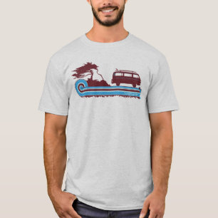T-shirt surf rétro 'Longboarder' à Maroon & Aqua
