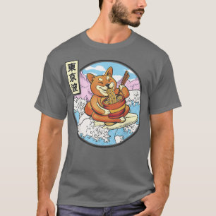 T-shirt Surf Shiba Inu Manger Ramen Japon Waves Kawaii