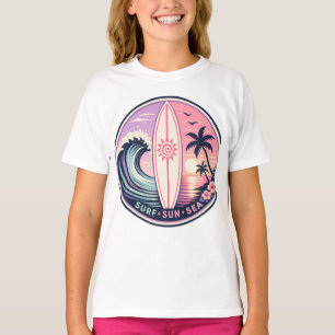 T-shirt Surf • Soleil • Mer Badge Vague Tropicale Rétro