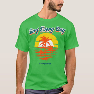T-shirt Surf tous les jours 3 palmiers face au coucher du