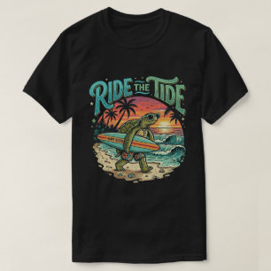 T-shirt Surf Turtle Beach Ride The Tide Rétro ambiance est