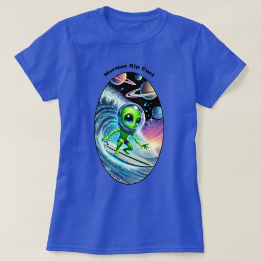 T-shirt Surfboard Surfboard Alien de l'espace chevauchant  (Design devant)