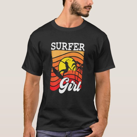 T-shirt Surfboarder Surfer Girl Palm Tree Surf (Devant)