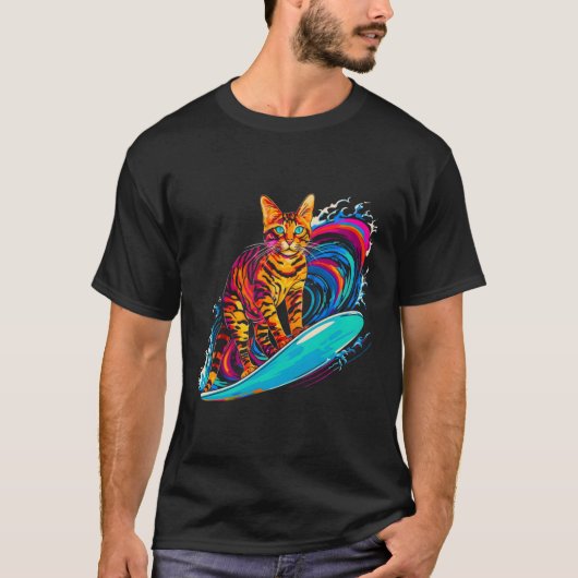 T-shirt Surfer de chat du Bengale (Devant)