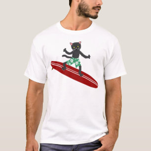 T-shirt Surfer de Longboard de chat noir