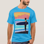 T-shirt Surfer debout sur une plage au coucher du soleil (Devant)