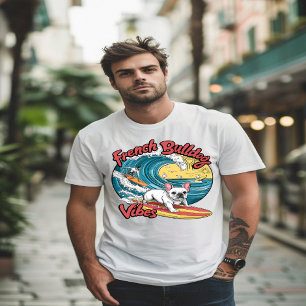 T-shirt Surfer Français Bulldog Catches Vague