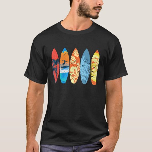 T-shirt Surfer Palm Tree Surboard Sunset Wave (Devant)