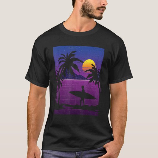 T-shirt Surfer Palm Trees Synthwave Sunset Watersport Surf (Devant)