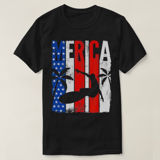 T-shirt Surfer Patriotique American Flag Surboard 4th Of J (Design devant)