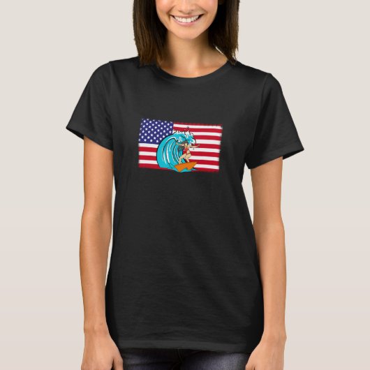 T-shirt Surfer Us Drapeau Surfboard Surfrider Surfing 4e D (Devant)
