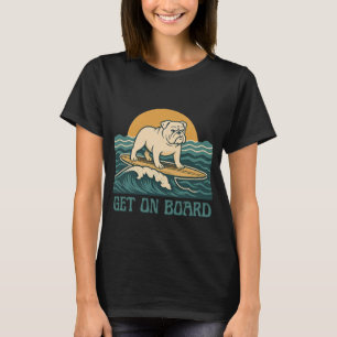 T-shirt Surfeur Chien Rétro Bulldog Graphique Monte à Bord