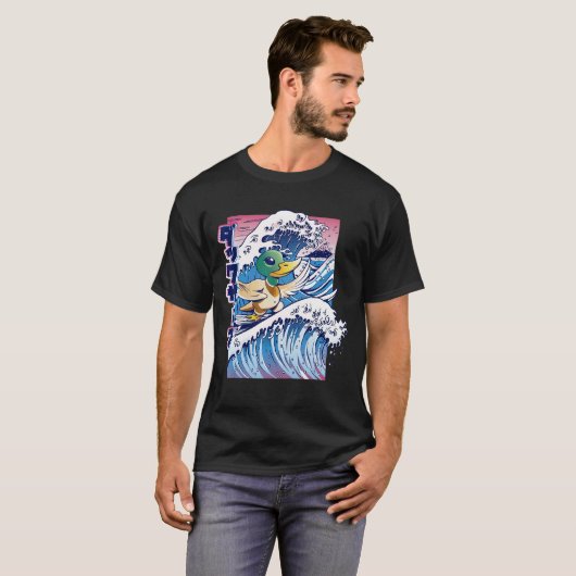 T-shirt Surfing Canard Vaporwave Cool Retro Fun Bizarre bi (Devant entier)