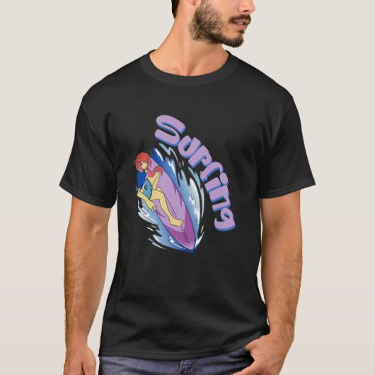 T-shirt Surfing Girl Ocean Waves Surfboard Surfer (Devant)
