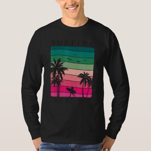 T-shirt Surfing Waikiki Beach Hawaiian Sunset Palm Tree Su (Devant)
