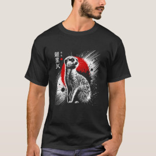 T-shirt Suricate. Coucher de soleil animalier Sumi-e cool.