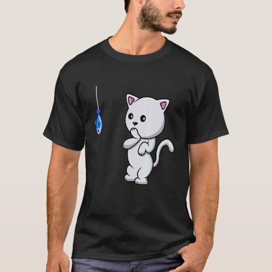 T-shirt Surpris Chat Voir Un Poisson Et Essayer De Manger (Devant)