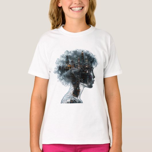 T-shirt Surreal Mindscape: City within a Woman's Head (Devant)