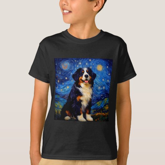 T-shirt Surreal Starry Night Bernese Mountain Dog (Devant)