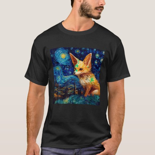 T-shirt Surreal Starry Night Fennec Fox T Shirt (Devant)