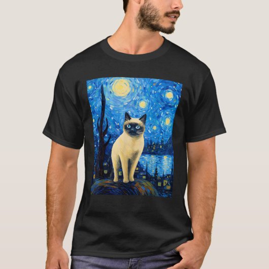 T-shirt Surreal Starry Nuit Siamese Chat T Chemise (Devant)