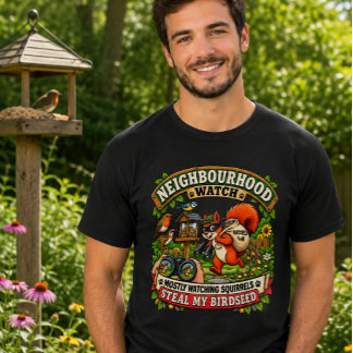 T-shirt Surveillance de quartier Drôle d'écureuil ornithol