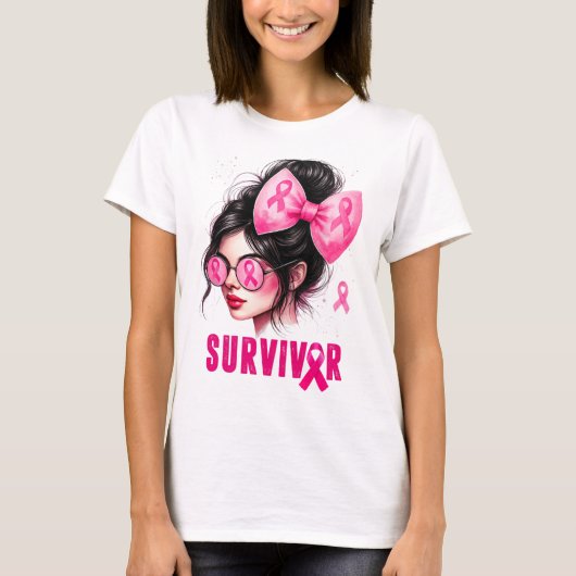T-shirt Survivant Conscience du cancer du sein Pink Messy  (Devant)