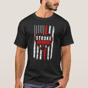 T-shirt Survivant de l'AVC Rouge Ruban Usa Drapeau Papa Ma